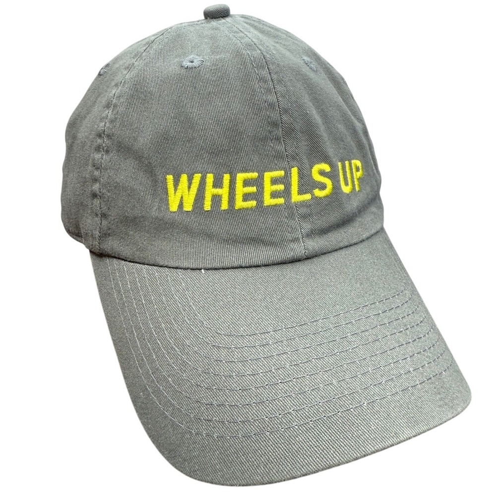 Wheels Up Grey Baseball Cap Embroidered Yellow 8760 USA Flag One Size Fits All